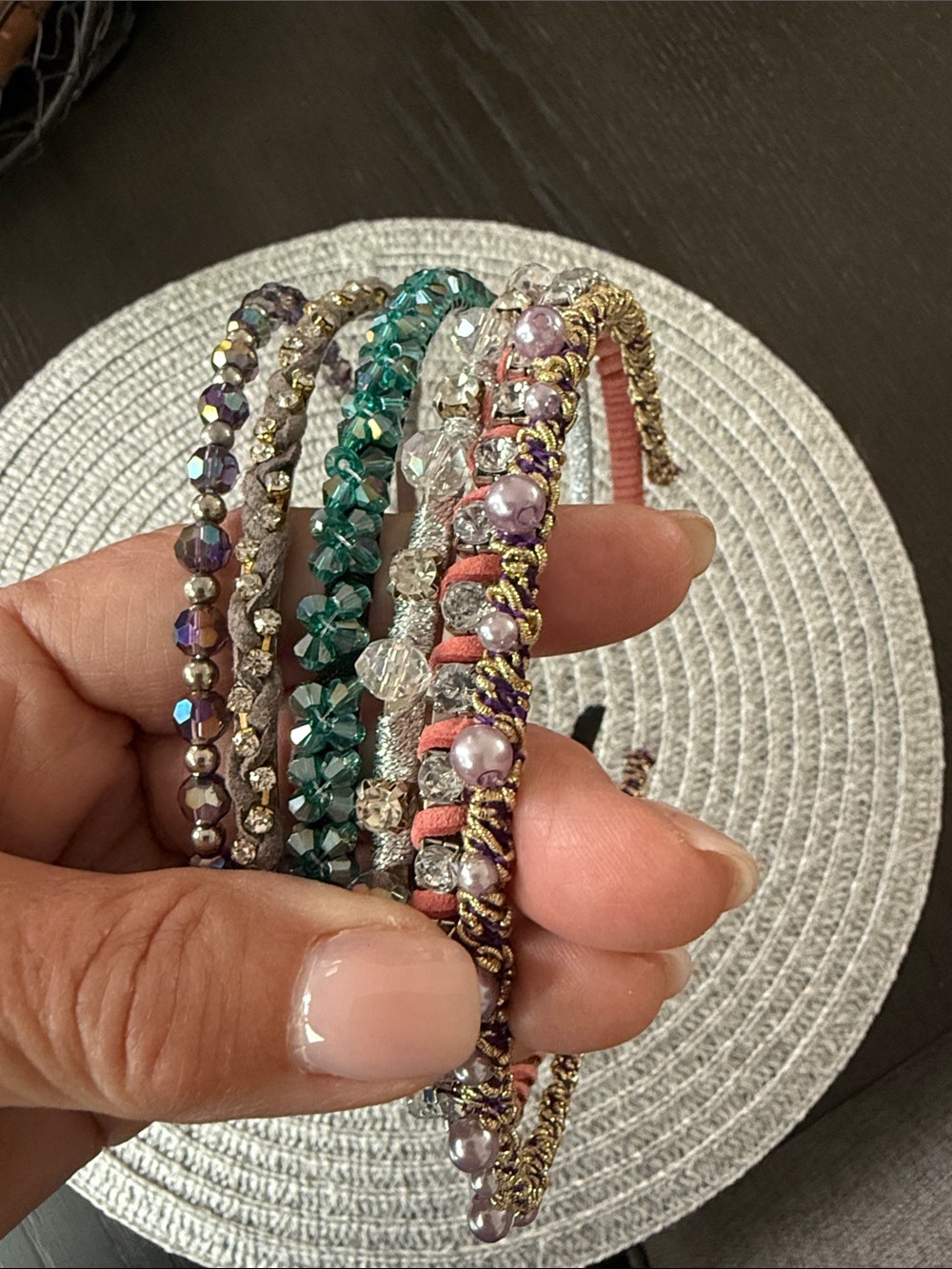 Handcrafted Multicolor Beaded Hair Wraps with Gold Accents set of 6